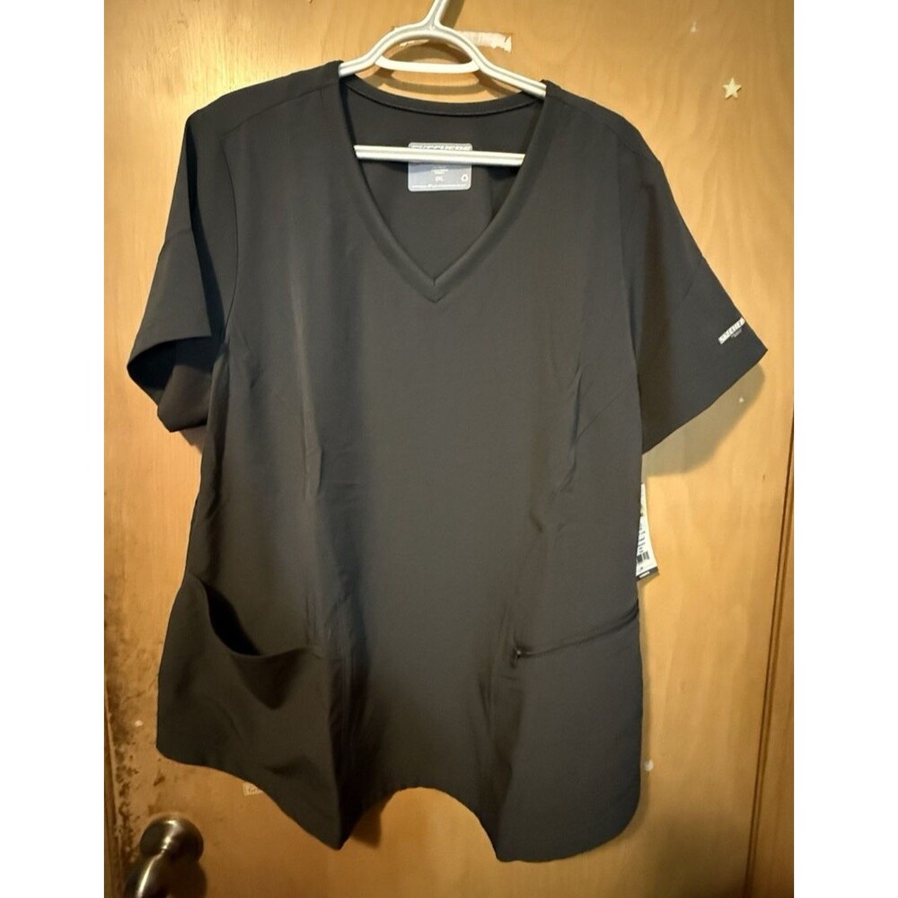 Sketchers Women's Uniform Scrub Top 2XL V-Neck Gray Short Sleeve Pockets NWT